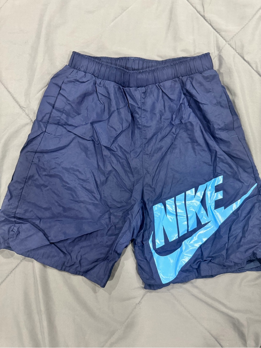 Nike Boy’s Navy Blue Athletic Shorts with Light Blue Logo